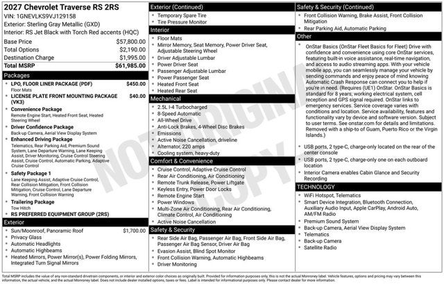 2027 Chevrolet Traverse AWD RS