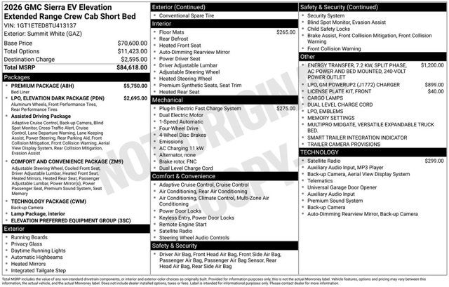 2026 GMC Sierra EV Extended Range Elevation